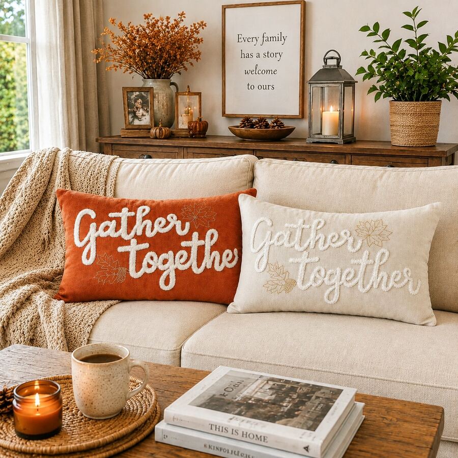 2pcs Pumpkin Letter Print Decorative Pillowcases, Farmhouse Rustic Linen Texture Rectangular Cushion Covers, Autumn Thanksgiving Halloween Home Decor, Suitable For Sofa Bedroom Living Room, Modern Country Style Throw Pillow Covers, Pillow Insert Not Included - Orange - View 1