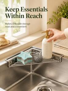 Triangular Sink Storage Rack, Stainless Steel Sink Top Draining Rack, Kitchen Dish Rack, Dishcloth And Sponge Draining Rack, Space-Saving Triangular Kitchen Organizer; Suitable For Draining Dish Soap, Cleaning Brushes And Sponges. - Multicolor - View 5