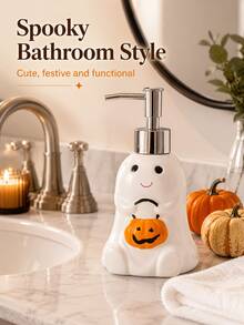 1pc Halloween Ghost Soap Dispenser, Cute Spooky Pump Bottle With Pumpkin And Bat Details, Refillable Liquid Hand Soap Lotion Dispenser For Bathroom Countertop Kitchen Sink, Fun Halloween Party Home Decor - Multicolor - View 3