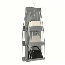 1pc Hanging Bag Organizer With Transparent Pockets, Closet Storage, Suitable For Handbags, Bags, Clothes, Pants, Shoes, Skirts, Bedroom Decor - B - View 10
