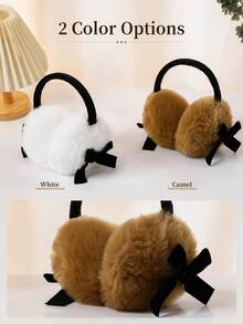 1pc Cute Bow Plush Earmuffs, Y2K Style, Warm White Earmuffs - Multicolor - View 7
