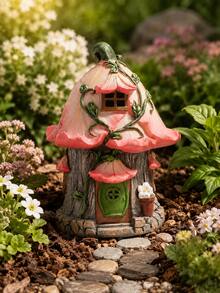 Pink Fairy Garden House Miniature, Flower Cottage Micro Landscape Ornament, Cottagecore Fairycore Decor For Bonsai, Terrarium, Flower Pot, Desktop, Bookshelf, Balcony, Patio, Yard Garden, Whimsical Home Decor Gift - A - View 9