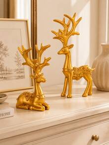 2pcs White Deer Home Decor, One Standing And One Lying, Modern Minimalist Design, Suitable For Living Room, Entryway, Study, Fireplace And Christmas Table Decoration - A - View 7