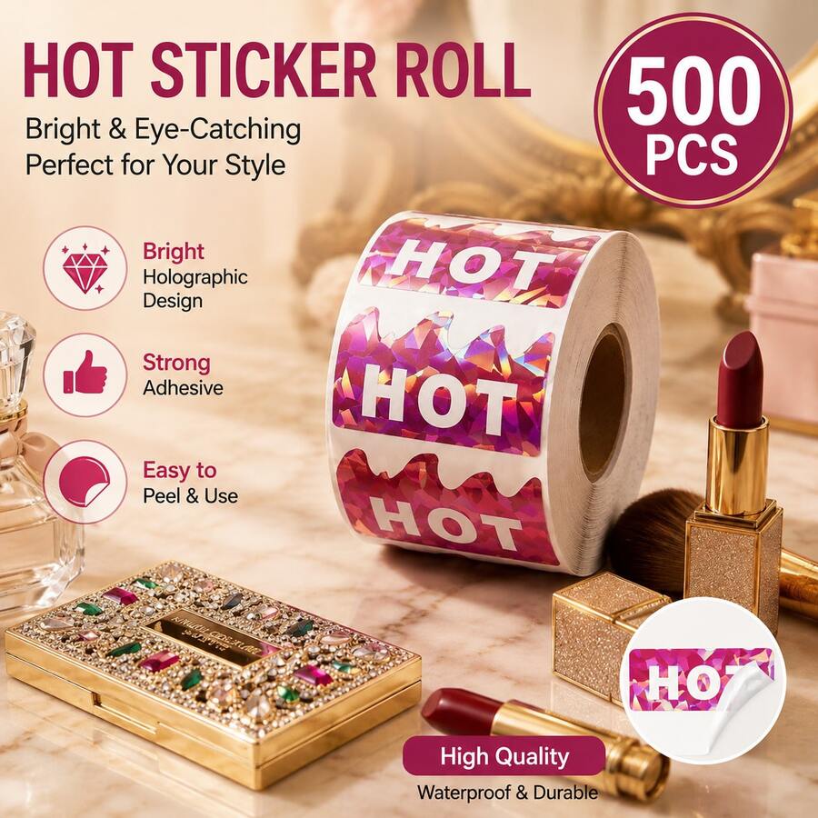 500pcs Rave Hot Stickers, Holographic Pink Music Festival Hot Labels | 2 X 1-1/5 Inch Flame Shaped Hot Stickers, Restaurant Supermarket Store Shop Warning Signs, Spicy Food