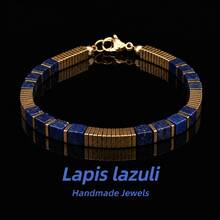 Exquisite Deep Blue Gemstone Bracelet, Unique Gold Accent Cuff Bangle, Birthday Anniversary Jewelry Gift For Her Mom Wife - Multicolor - View 1
