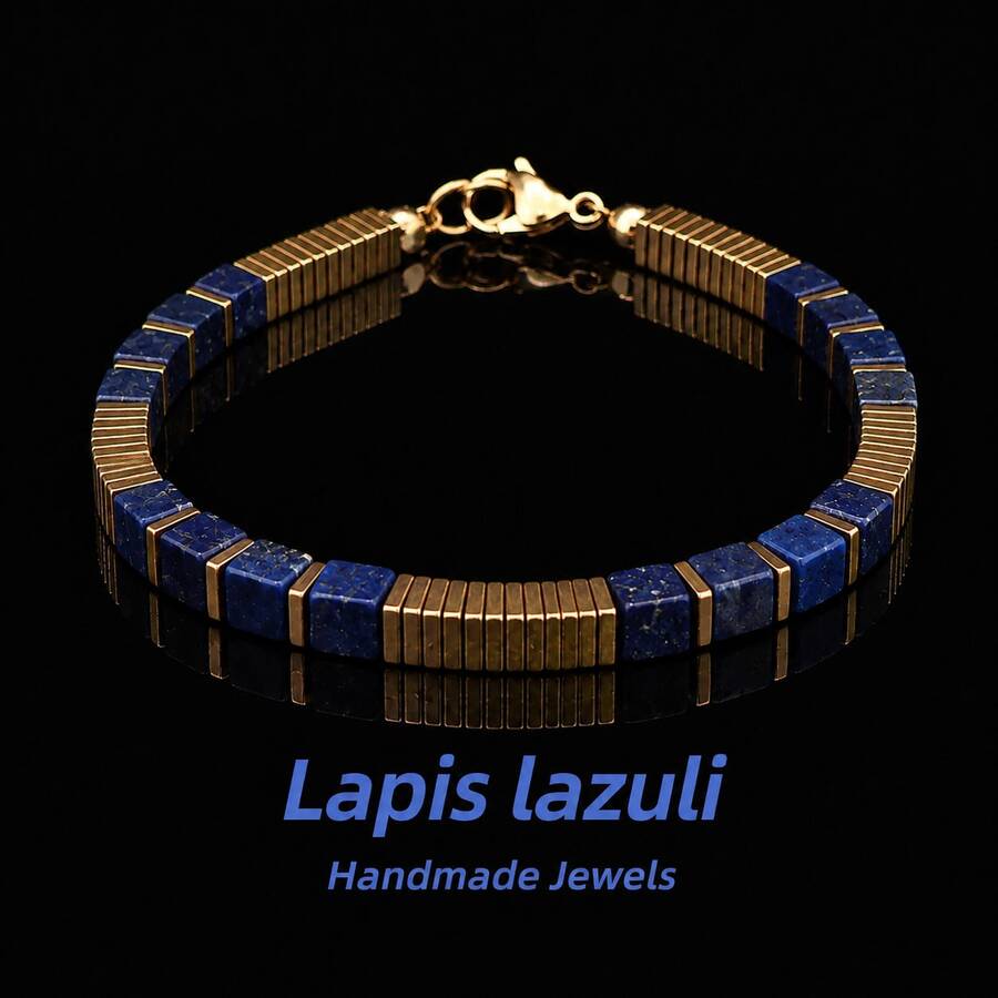 Exquisite Deep Blue Gemstone Bracelet, Unique Gold Accent Cuff Bangle, Birthday Anniversary Jewelry Gift For Her Mom Wife - Multicolor - View 1