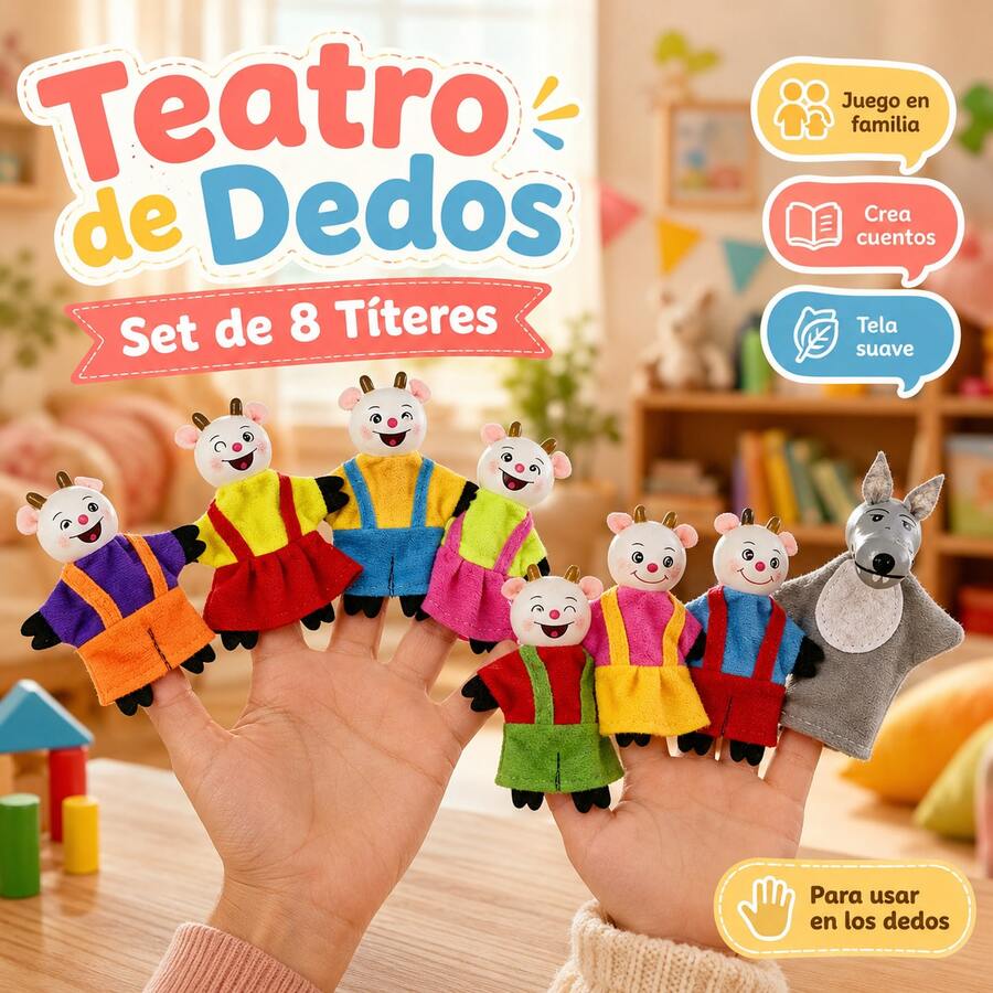 8pcs Finger Puppet Set, Cartoon Animal Family Hand Puppet Characters, Mini Cloth Puppet Figures, Storytelling Performance Props, Home Display Accessories - Multicolor - View 1