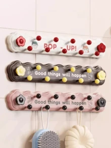 1pc Dopamine Suction Cup Rotating Multi-Hook Row, No-Drill Strong Load-Bearing Adhesive Hook For Bathroom, Kitchen, Entryway, Behind Door - Multicolor - View 1