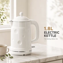 Ketel Listrik Stainless Steel 1,8L, 1800W, Pemanasan Cepat, 220-240V 50/60Hz, Ketel Air Panas Tanpa Kabel untuk Teh, Kopi & Dapur Rumah - Putih - View 2