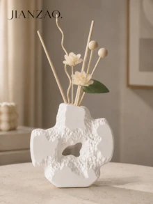 1pc Wabi‑Sabi Hollow Textured Vase, Irregular Rock‑Shape Reed Diffuser Bottle, Decorative Table Centerpiece For Dried Flowers, Living Room Bedroom Home Decor, 2 Colors - Hollow Cross Aromatherapy Bottle - View 8