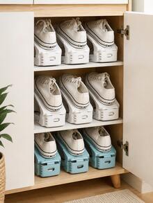2-Tier Space-Saving Shoe Rack, Foldable Thickened Shelves, Home Closet Storage Solution, Durable Metal Frame, Portable Compact Display Rack - View 1