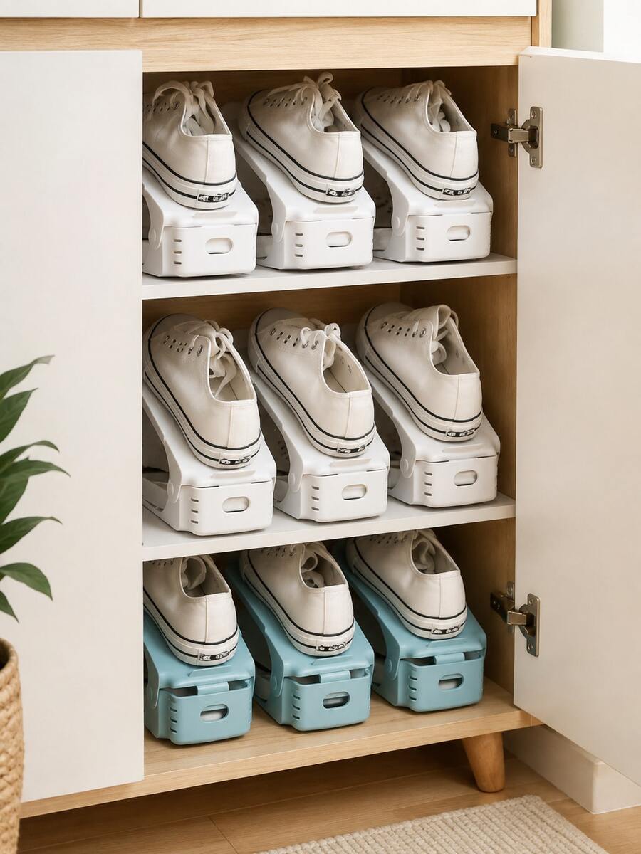 2-Tier Space-Saving Shoe Rack, Foldable Thickened Shelves, Home Closet Storage Solution, Durable Metal Frame, Portable Compact Display Rack - View 1