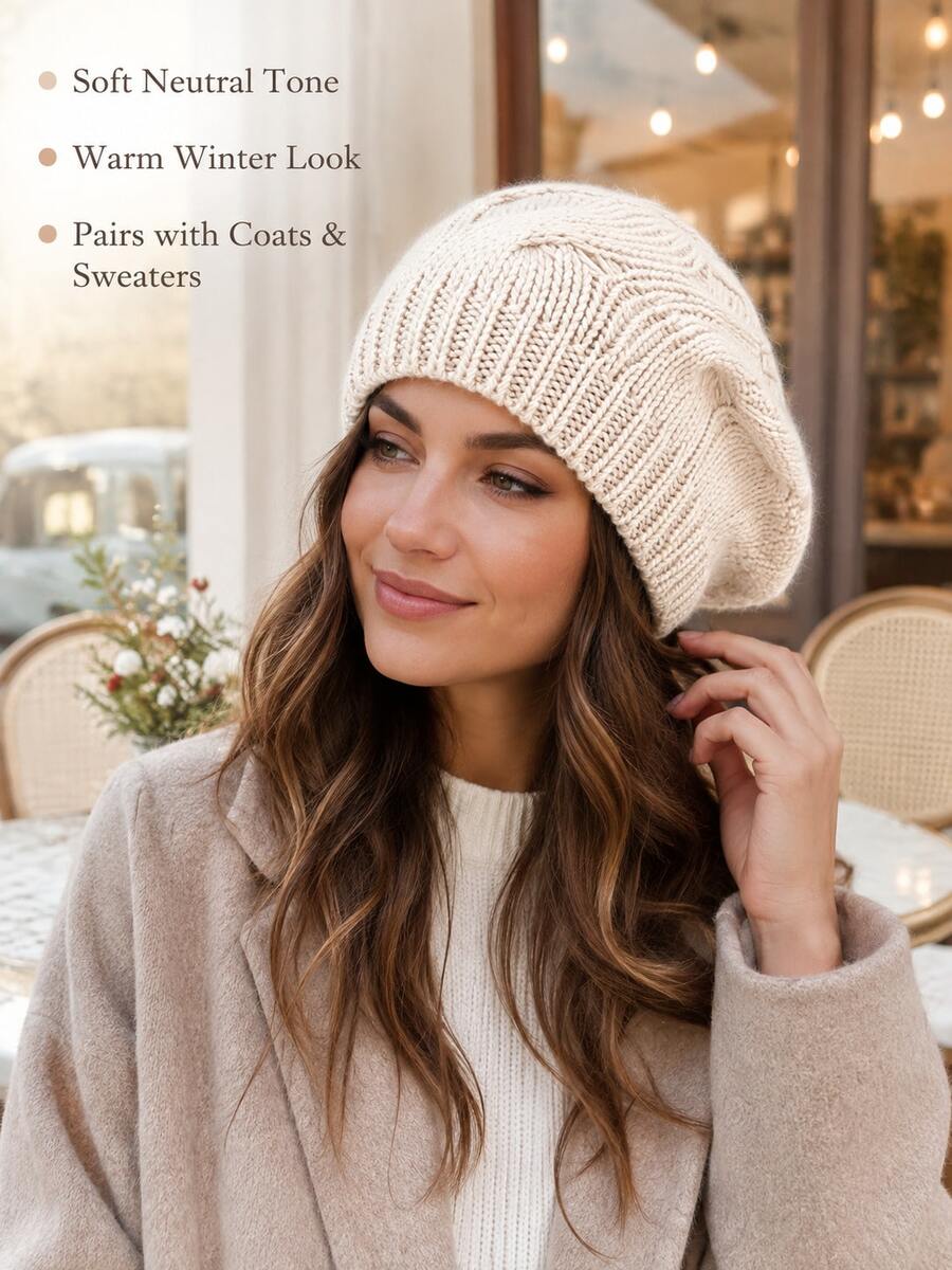 1pc Bohemian Minimalist Solid Color Beret, Autumn/Winter - Multicolor - View 1