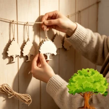 Dekorasi Gantung Kayu Kosong Berbentuk Pohon Besar Warna Kayu Alami, Produk Setengah Jadi DIY Lukisan Tangan Dewasa, Pohon Oak, Pohon Thanksgiving, Pohon Harapan, Perlengkapan Bahan Dekorasi Rumah Natal dengan Tali Rami Gantung - A - View 6