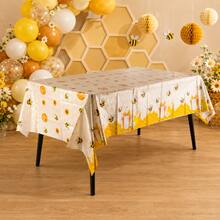 Little Bee Honey Theme Party Tablecloth, Yellow Honeycomb Sunflower Print Waterproof Tablecloth, 1st Birthday, Baptism Party, Gender Reveal, Bee Theme Birthday Party Table Decor - Honey Jar - View 1