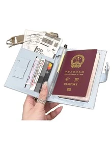 極簡 PU 護照夾，輕量超薄多功能護照套，便攜旅行登機證與行李牌收納包 - 彩色 - 查看 6