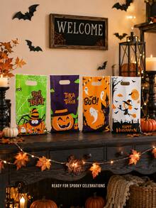 10pcs 4 Random Assorted Reusable Halloween Candy Gift Bags With Handles, Pumpkin Ghost Witch Spider Spooky Patterns, Suitable For Trick Or Treat Party, Haunted House Event And Holiday Favor Packaging - Multicolor - View 4