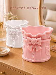 Bowknot Dress Style Makeup Brush Storage Box, Multi-Functional Desktop Organizer, Suitable For Office Desk Or Vanity; Compact Design, Space-Saving, Can Store Pens, Cosmetics, Lipsticks, Markers, Hair Ties And Other Items, Meeting Office And Daily Use Needs. - Multicolor - View 3