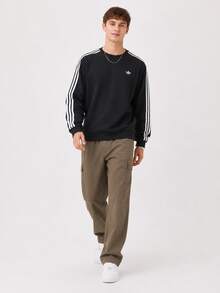 adidas originals CALI 寬鬆三條紋圓領運動長袖T恤 男款 - 黑色 - 查看 7
