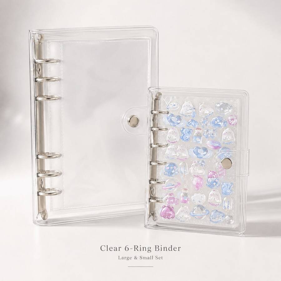 Kawaii Clear 6 Ring Binder Planner, Transparent PVC Loose Leaf Notebook Organizer With Cute Pastel Cover, A6/A5 Journal Diary Stationery For Notes & Scrapbooking - A5 - View 1