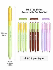 4pcs/Box Milk Tea Series Retractable Gel Pens Set, CS Tip Quick-Dry Black Ink Water-Based Pens, Cute Japanese Style Smooth Writing Pens For Students, Exam Prep, School Supplies & Office Stationery - Multiple Options Available - View 6