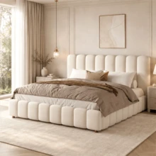Upholstered Bed, Double Bed, 160*200cm, Hydraulic Storage Bed, Bed With Slatted Frame, Headboard And Large Storage Space, Upholstered Headboard, Beige, Velvet - Beige + Velvet - View 2