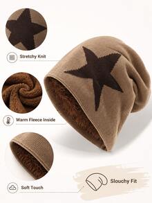 1pc Men's Star Jacquard Knit Beanie With Warm Lining - Multicolor - View 10