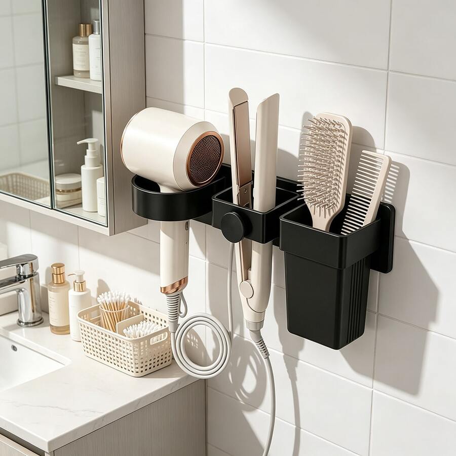 Multifunctional Hair Dryer Holder, Straightener Storage Rack, Curling Iron Organizer, Bathroom Wall-Mounted Hair Tool Storage Rack, Suitable For Hair Dryer, Straightener And Curling Iron, Lightweight Hair Accessory Storage Rack, Space-Saving, No Drilling Required