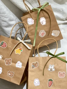 90pcs Cartoon Bear And Rabbit Stickers, Cute Fresh Pattern, Suitable For Decorating Water Bottles, Phone Cases, Scrapbooks, Notebooks, Skateboards, Helmets, Guitars, Etc., Multi-Purpose Decorative Stickers, DIY Gift Packaging Materials, Birthday Gifts - Multicolor - View 3