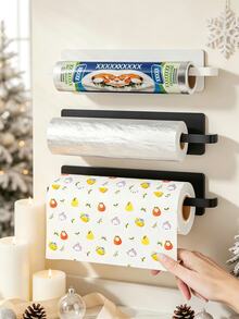 Wall-Mounted, Self-Adhesive Paper Towel Holder (Suitable For Under-Cabinet Installation) Featuring An Integrated Cling Film Cutter And Storage Shelf; Stylish, Durable, And Space-Saving-Ideal For RVs, Kitchens, Bathrooms, And Home Use. - Multicolor - View 5