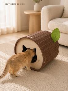 Papan Penggaruk Kucing, 2-in-1 Rumah Penggaruk Kucing & Tempat Tidur Gua Kucing dari Felt, Cocok untuk Kucing dan Anak Kucing Dalam Ruangan, Tempat Tidur Kucing Tertutup Berbentuk Batang Pohon, Dapat Menggaruk, Bermain, dan Tidur, 15,7 Inci (40 cm), 1 buah - Satu-Ukuran - View 6