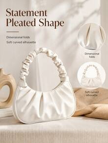Mini Fashion Solid Color Pleated Handbag, Multi-Functional Women's Cloud Bag/Crescent-Shaped Shoulder Bag/Underarm Bag, Fashion Women's Handbag - Multicolor - View 4