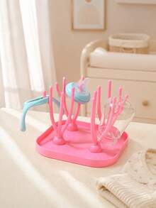Baby Bottle Drying Rack With Tray, Large Capacity, Detachable, Optional 1pc/1set = (1 Drain Rack + 1 Bottle Holder), Slight Color Difference May Exist Due To Lighting And Angle - Pink - View 4