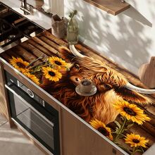 1pc Cute Highland Cow & Sunflower Print Dish Drying Mat, Coffee Machine Mat, Absorbent Quick-Drying, Countertop Protection, Suitable For Home Kitchen, Tea & Beverage Preparation, Autumn Harvest Festival, Daily Warm Dining Decor, Multi-Purpose Drying Mat, Home Gift, Tabletop Decoration - XYLSD-1085 - View 7