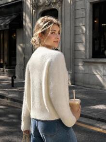 Autumn/Winter Elegant Fashion Rhinestone Decor Faux Fur Cardigan - White - View 6