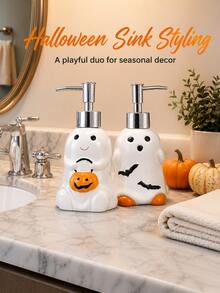 1pc Halloween Ghost Soap Dispenser, Cute Spooky Pump Bottle With Pumpkin And Bat Details, Refillable Liquid Hand Soap Lotion Dispenser For Bathroom Countertop Kitchen Sink, Fun Halloween Party Home Decor - Multicolor - View 1