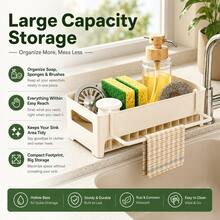 1pc Kitchen Sink Organizer With Towel Bar, Countertop Sponge Drainer Storage Rack For Dish Soap, Brushes And Scouring Pads, Fits Kitchen And Bathroom, Keeps Counter Neat, Great For Daily Use And Christmas Home Arrangement - Multicolor - View 5