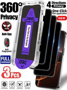 XINHONGYU 3 buah Pelindung Layar Kaca Tempered Privasi 360°, Termasuk Kit Pemasangan dan Alat Penyelarasan Otomatis, Kompatibel dengan Seri 18 Pro Max/18 Pro/17/16/15/14/13/12/11/XS Max/XR, Perlindungan Penuh, Anti Sidik Jari, Anti Jatuh, Anti Gores, Film Kaca Tempered Tahan Pecah dengan Kekerasan 9H - 3 buah - View 9