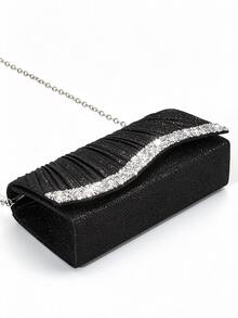Women's Fashion Elegant Rhinestone Versatile Clutch Bag Evening Bag Dress Bag Party Bag Handbag Chain Shoulder Bag - Black - View 5