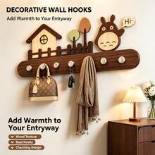 Creative Cartoon Wooden Wall-Mounted Key Hook, Medieval Style No-Drill Entryway Door Back Hanging Rack, Can Store Keys, Bags, Scarves, Wall Decor Storage Item, Suitable For Living Room, Bedroom, Kitchen, Entryway Wall, Home Storage Small Items - View 4