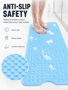 1PC Extra Long Non-Slip Bathtub Mat With Drain Holes And Suction Cups, Soft Feel, Machine Washable, Bathroom Shower Mat - For Home, Hotel, And Travel - Multi-Color Options - Multicolor - View 5