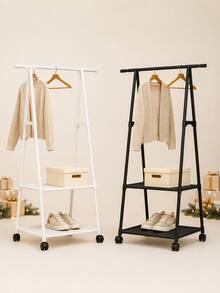 1pc Vertical Coat Rack, Multi-Functional Metal Clothing Rack, Adjustable Hanging Rod, Double-Layer Storage Design, Anti-Slip Track, Locking Casters, Durable Home Display Rack - Multicolor - View 5