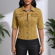 Quilted Casual Denim-Look Top For Evening Dates, Daily Wear, Vacation, Travel, All Seasons - Ginger - View 1