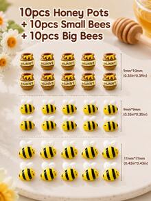 20pcs Cute Resin Bee & Honey Jar Charms, Mini Flat Back Nail Art Decor, Suitable For DIY Nails, Scrapbooking, Jewelry Making & Crafts, Halloween, Y2K - Yellow - View 20