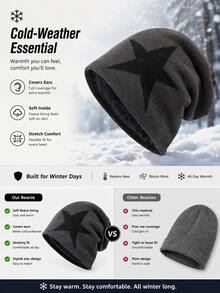 1pc Men's Star Jacquard Knit Beanie With Warm Lining - Multicolor - View 7