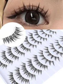 Wispy 10 Pairs Mixed Color False Eyelash Clusters Set, Curly Soft Single Cluster Lashes, Transparent Invisible Stem, 3D Faux Mink DIY Reusable, Suitable For Daily Eye Makeup - Black - View 1