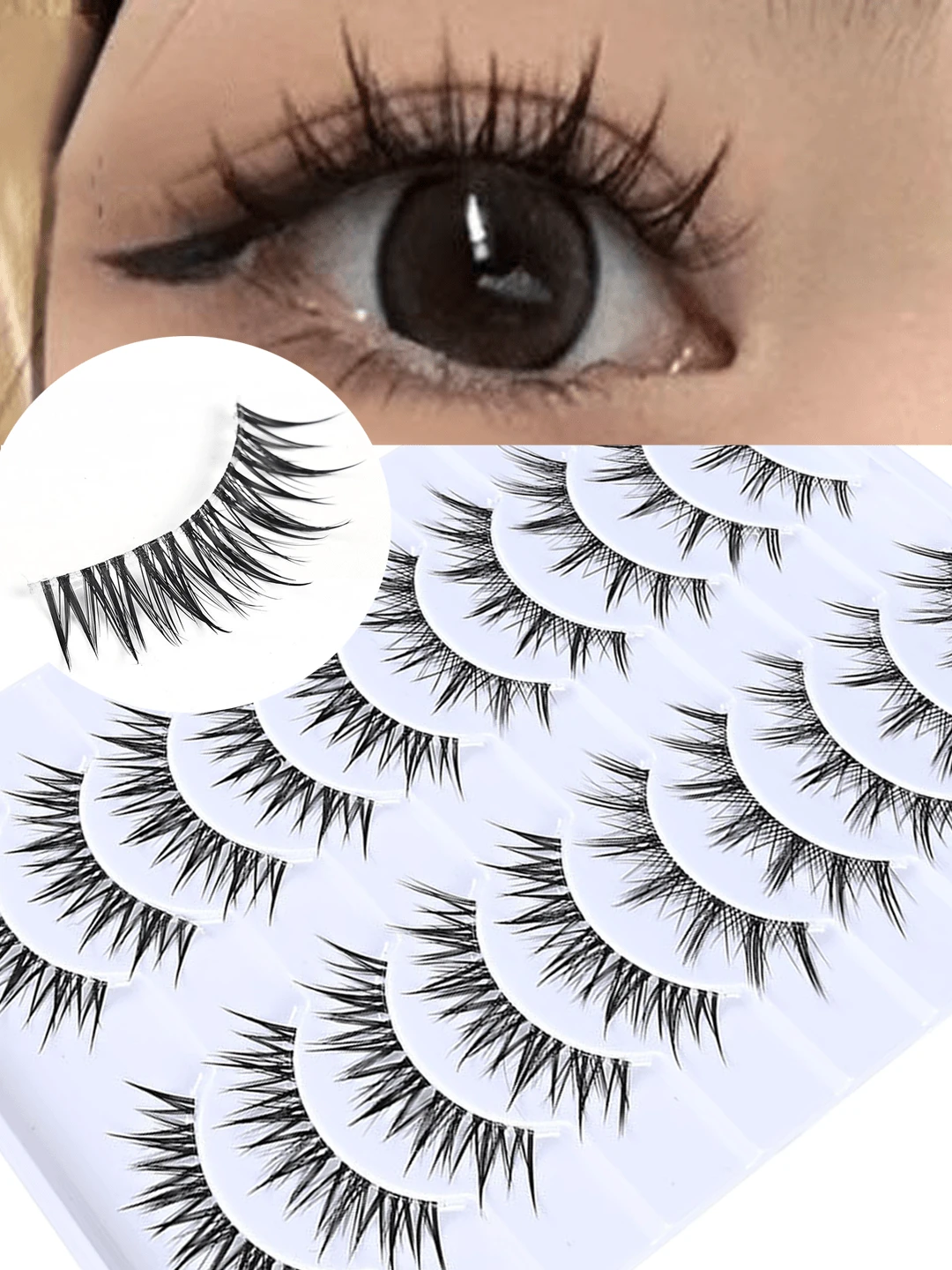 Wispy 10 Pairs Mixed Color False Eyelash Clusters Set, Curly Soft Single Cluster Lashes, Transparent Invisible Stem, 3D Faux Mink DIY Reusable, Suitable For Daily Eye Makeup - Black - View 1