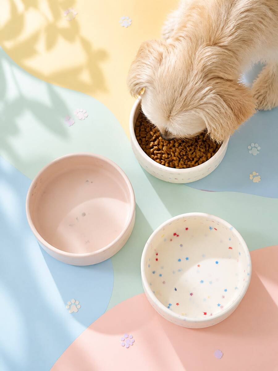 1pc/2pcs Terrazzo Star Silicone Pet Bowl, 25oz Deep Pet Food Bowl For Indoor Daily Feeding, Cute Aesthetic Speckled Design, Non-Slip Unbreakable Stackable Cat Dog Water Dish, Suitable For Small Medium Pets, Easy To Clean - 750ml - View 1