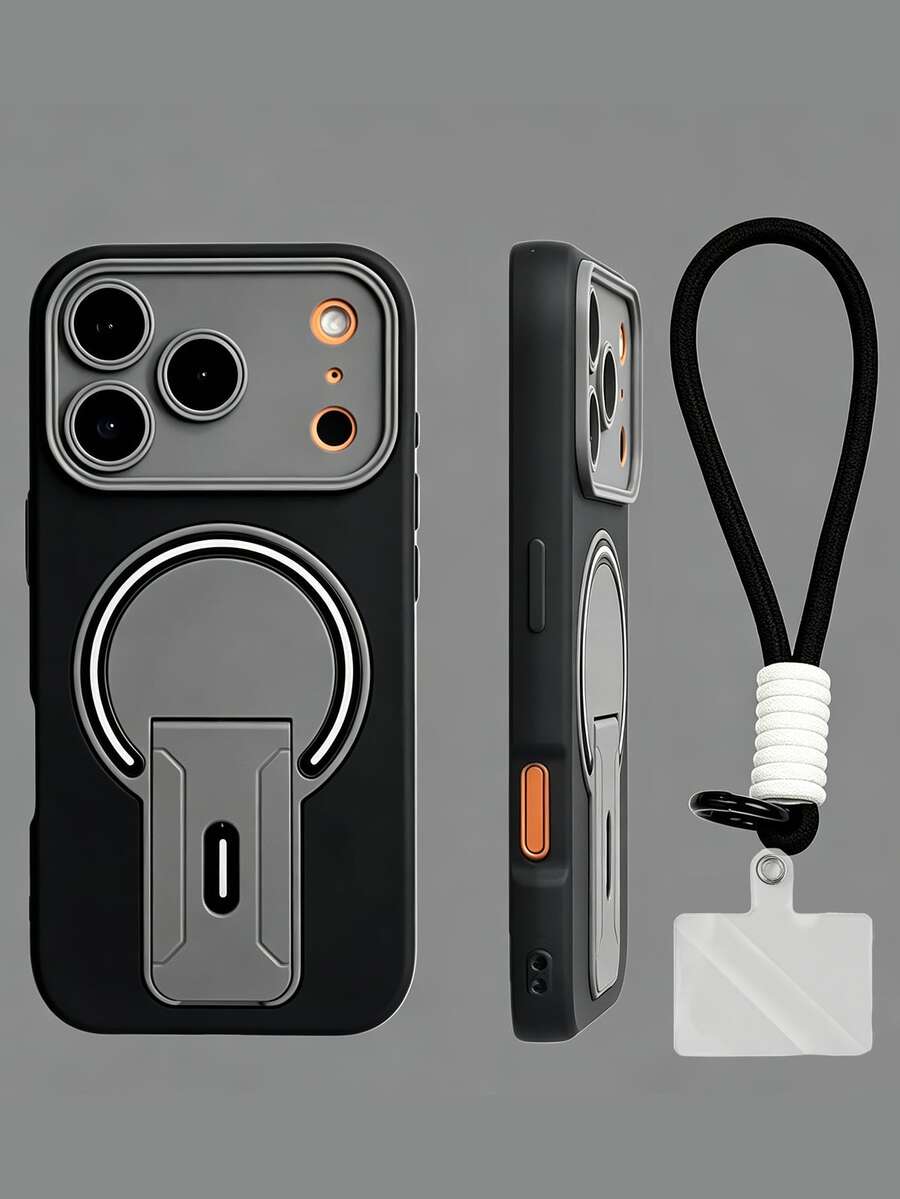 奢華雙色閃電磁吸手機殼,適用於 iPhone 17 Pro Max 17 Pro 17 16 Pro Max 16 Pro 16 15 Pro Max 15 Pro 15 14 Pro Max 14 Pro 14 13 Pro Max 13 Pro 13 12 Pro Max 12 Pro 12 11,時尚鏡頭保護後蓋,支援無線充電 - 黑色+短繩 - 查看 1