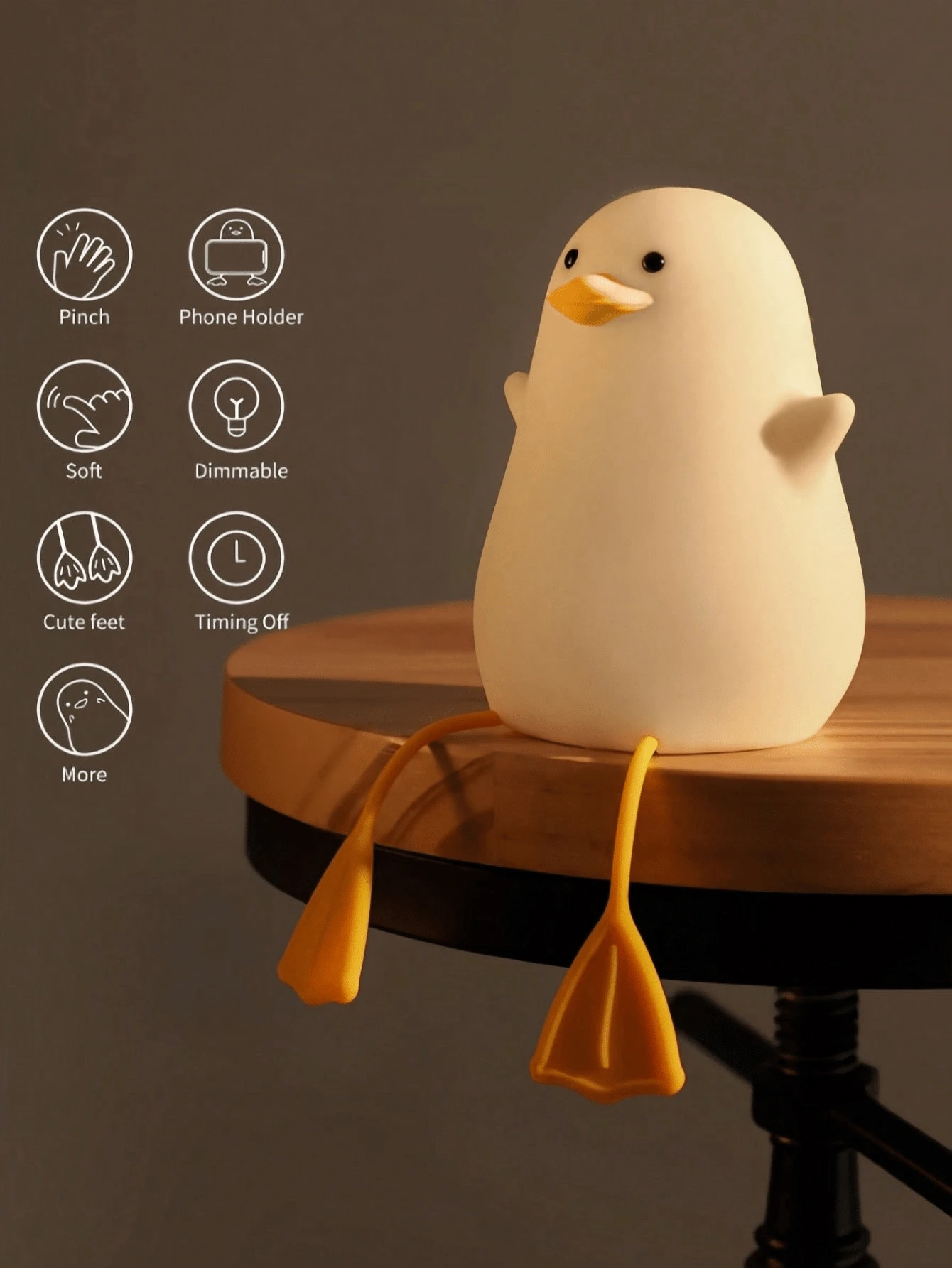 1pc Silicone Rechargeable Touch Dimmable Timer Duck Phone Holder Night Light, Bedroom Bedside Desk Living Room Home Decor Aesthetic Desktop Decoration Gift